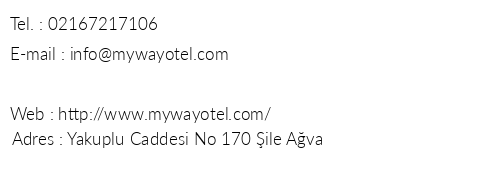 Ava Myway Otel telefon numaralar, faks, e-mail, posta adresi ve iletiim bilgileri